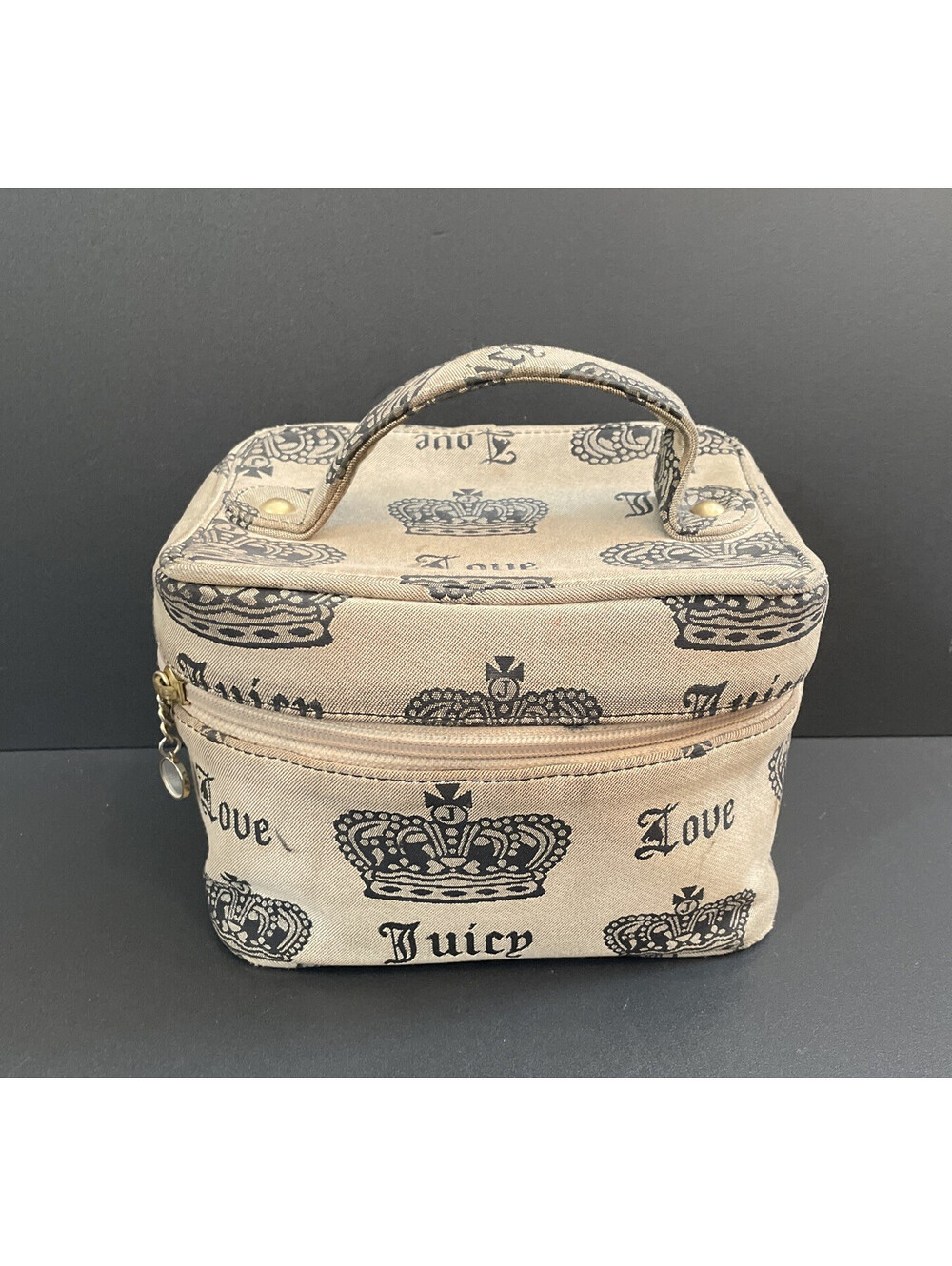 Y2K VTG Juicy Couture Monogram Canvas Cosmetic Case Toiletry Bag Crown Logo